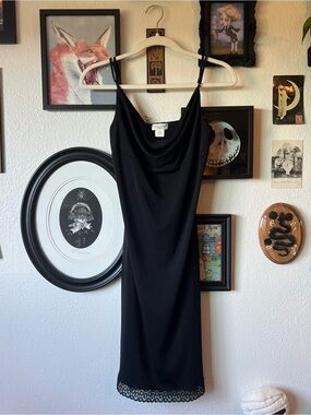 vintage y2k lace trim black slip dress